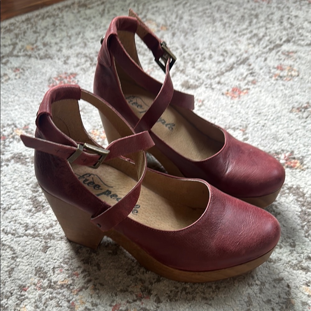Free People Burgundy Platform Mary Jane Heels